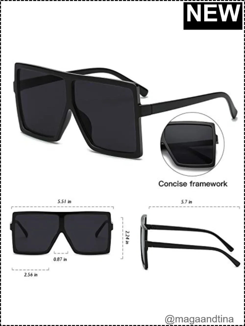 Oversized Square Sunglasses UV400 Protection Polycarbonate Lenses Unisex